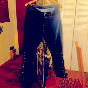 Venus Woman Blue Jeans with Lace-Up Detail